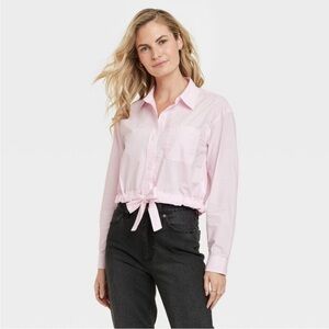 Women's Long Sleeve Collared Button-Down Shirt - Universal Thread™ Pink XS
